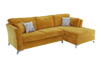 Rome Chaise L Shape Corner Sofa For Elderly In Aston Mustard Yellow Fabric With Metal Angled Feet