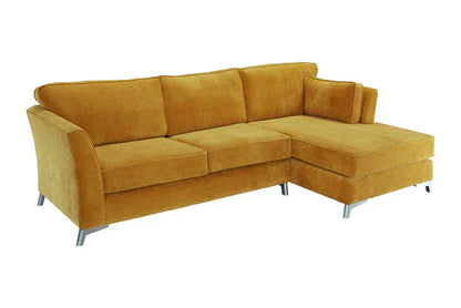 Rome Chaise L Shape Corner Sofa For Elderly In Aston Mustard Yellow Fabric With Metal Angled Feet