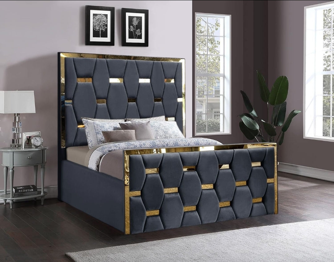 Golden stripes pyramid bed frame – view 4