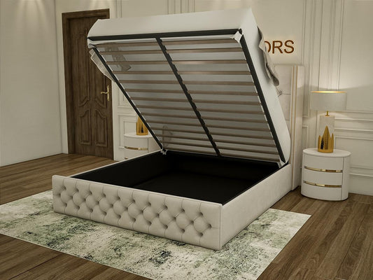 Single Bed Frame - Wingback Plush Velvet Bed Frame