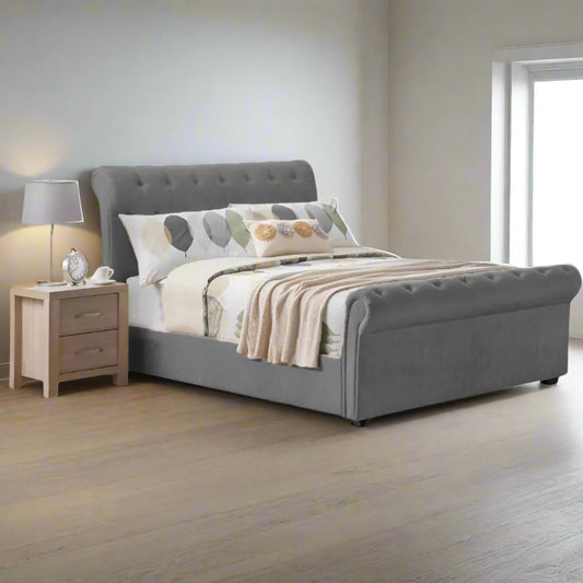 Colorado Sleigh Bed Frame With Wooden Legs