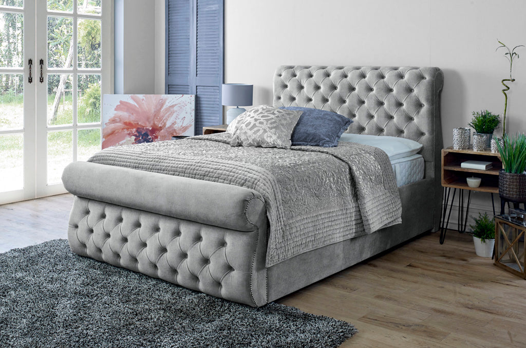 Small Double Bed Frame - Chesterfield Scroll Bed