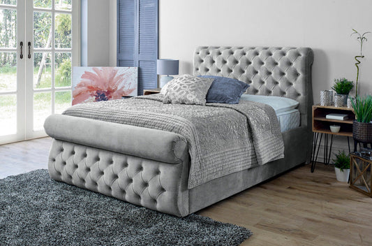 Small Double Bed Frame - Chesterfield Scroll Bed