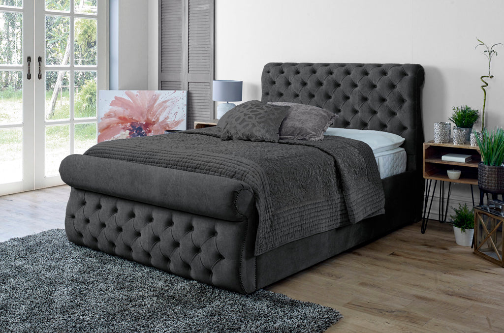 Small Double Bed Frame - Chesterfield Scroll Bed