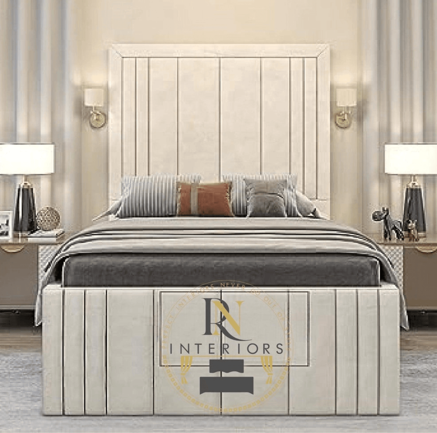 Upholstered Tall Fabric Headboard Bed Frame