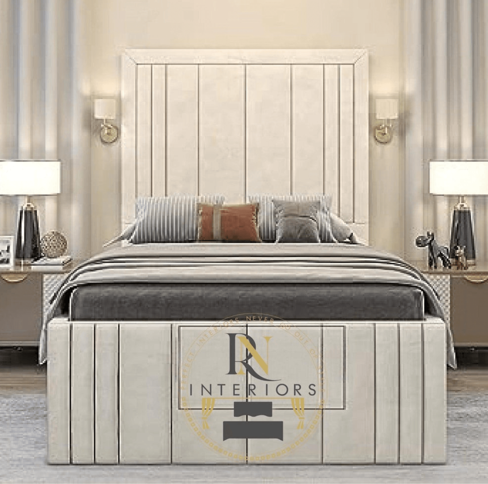 Upholstered Tall Fabric Headboard Bed Frame