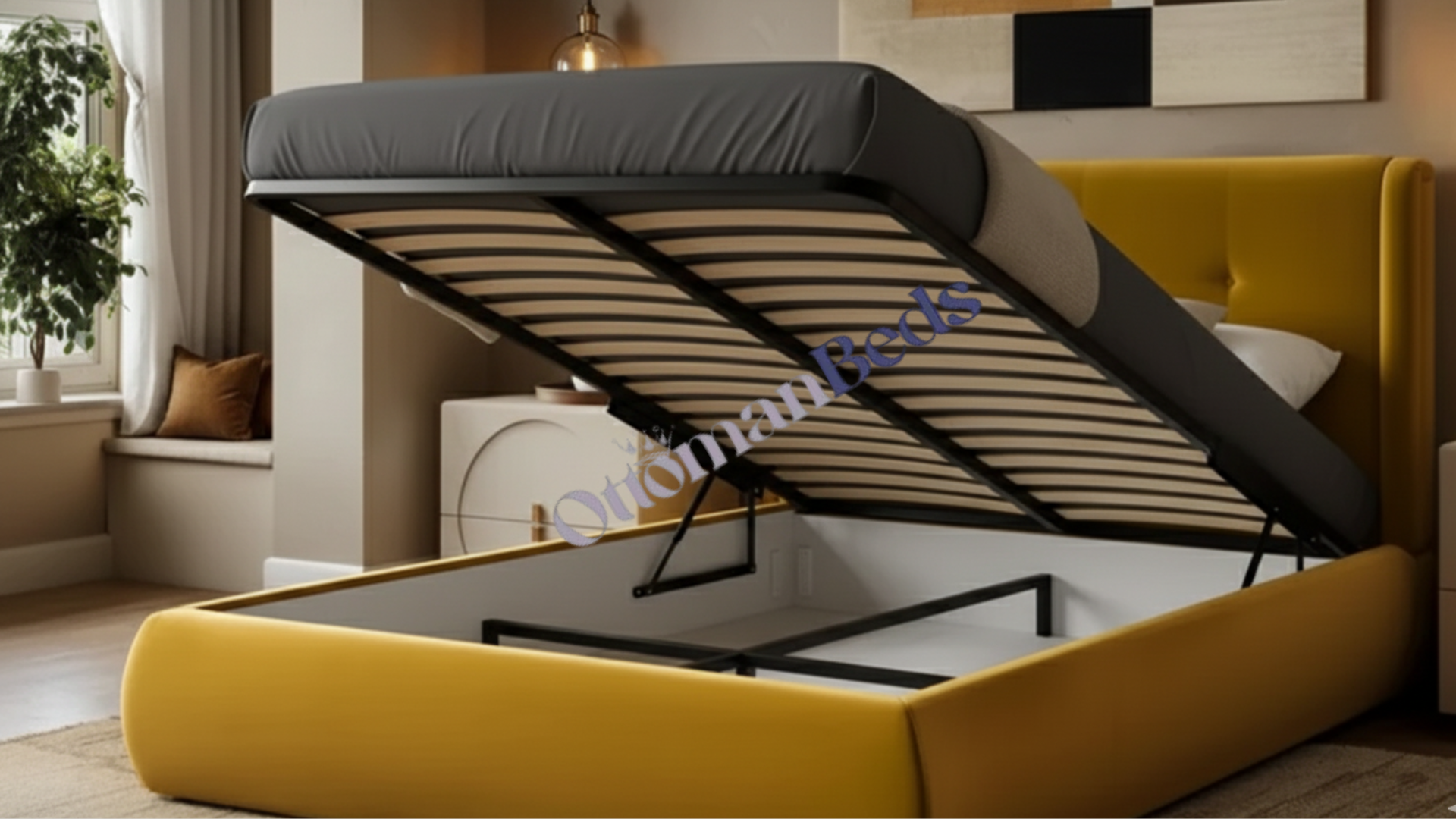 Monte Royale Winged Button Headboard Ottoman Bed