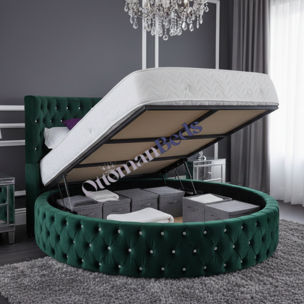 Emperor Upholstered Round Bed with Mattress