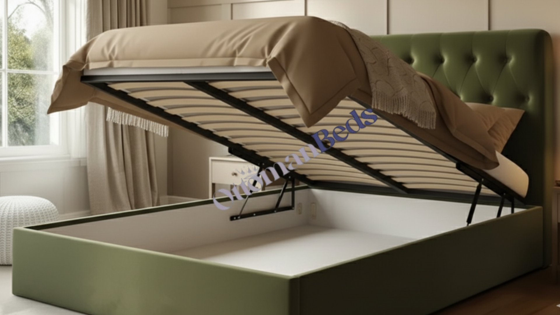 Flair Marley Buttoned Headboard Ottoman Bed