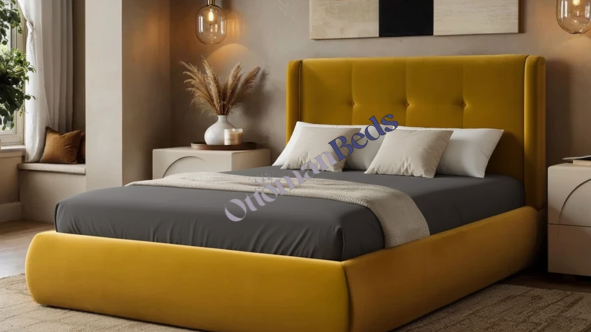 Monte Royale Winged Button Headboard Ottoman Bed