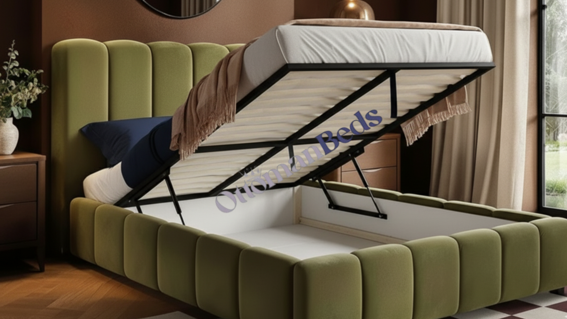 Solace+Co Emilie Luxe Ribbed Ottoman Bed