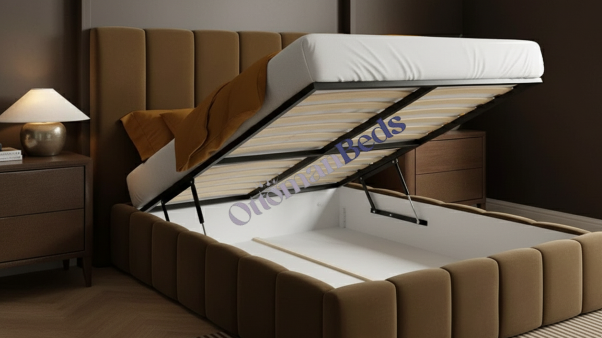 Solace+Co Emilie Luxe Ribbed Ottoman Bed