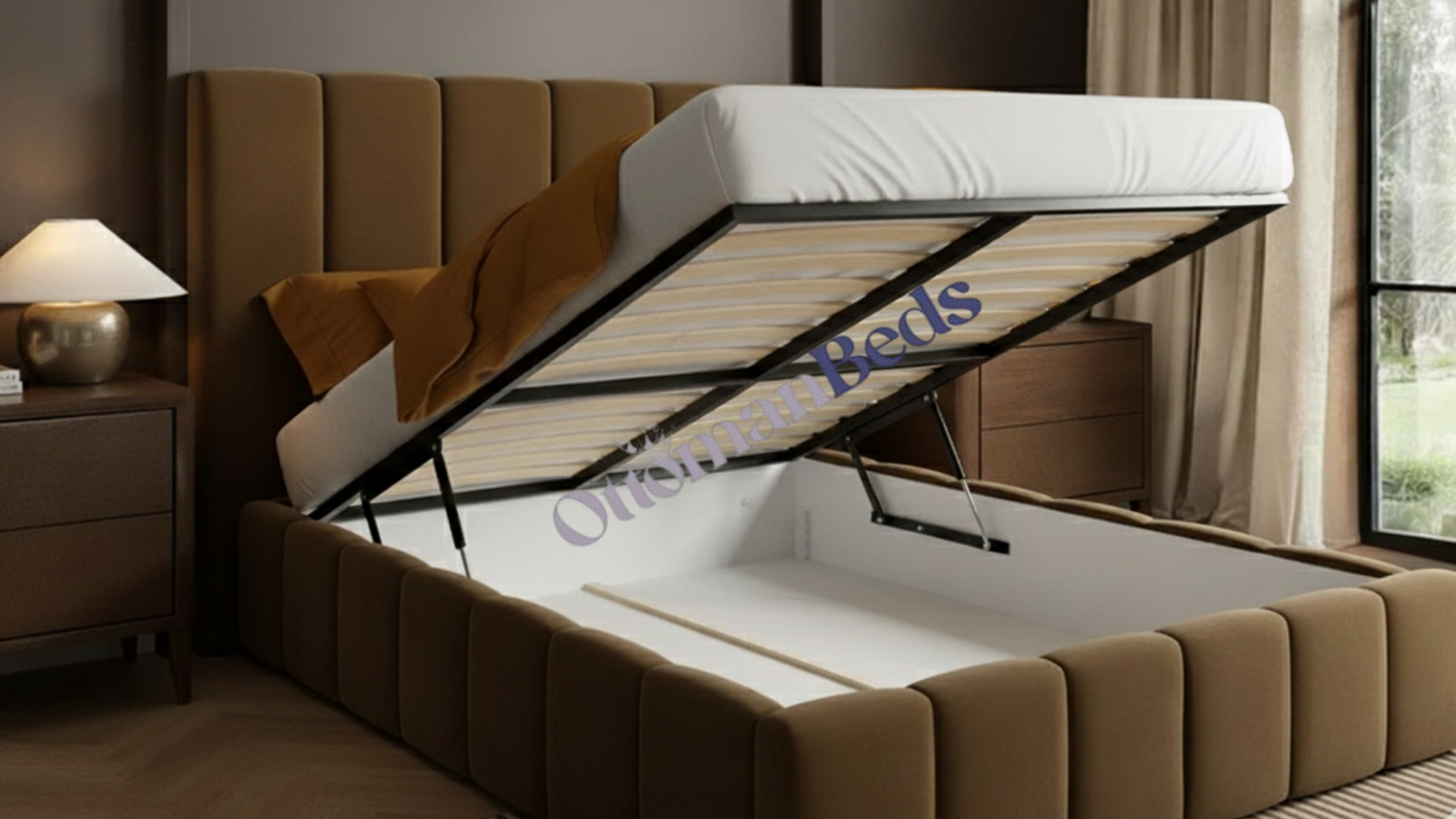 Solace+Co Emilie Luxe Ribbed Ottoman Bed