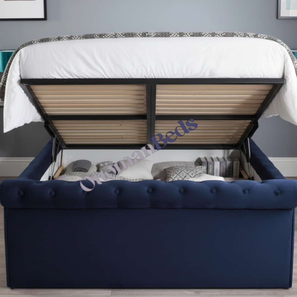 Chesterfield Grey Velvet Upholstered Ottoman Bed Frame