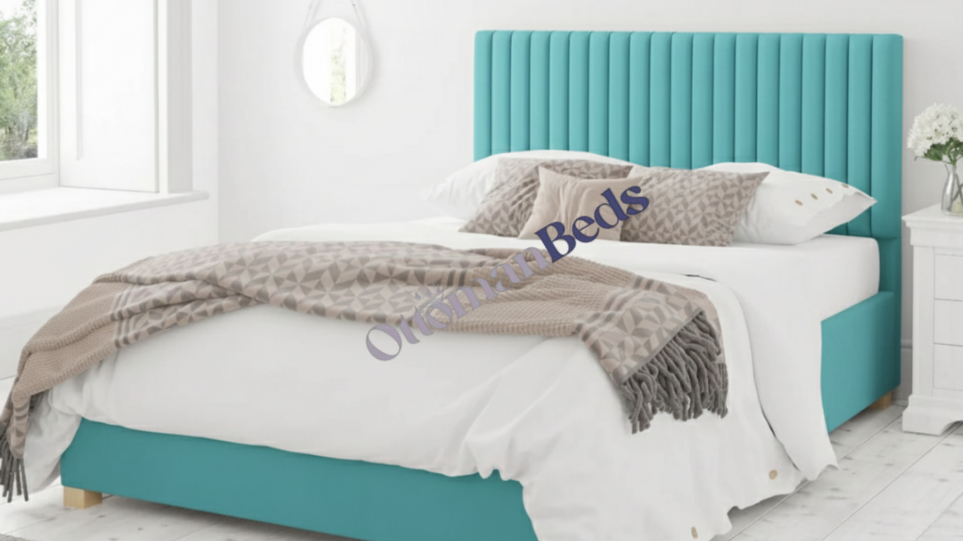 Levisham Ottoman Plush Velvet Blush Bed Frame Only