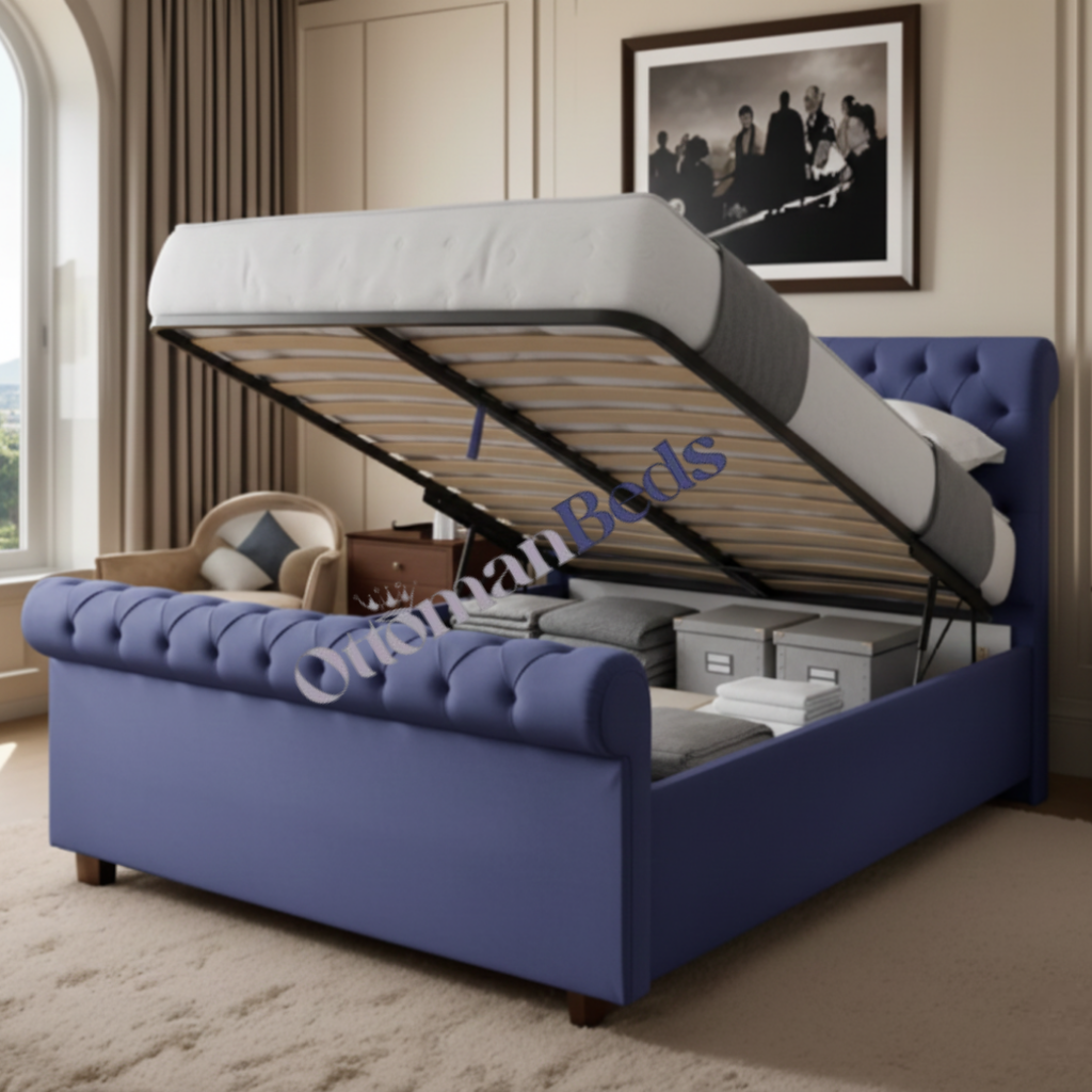 London Haven Sleigh Bed with Optional Ottoman Storage