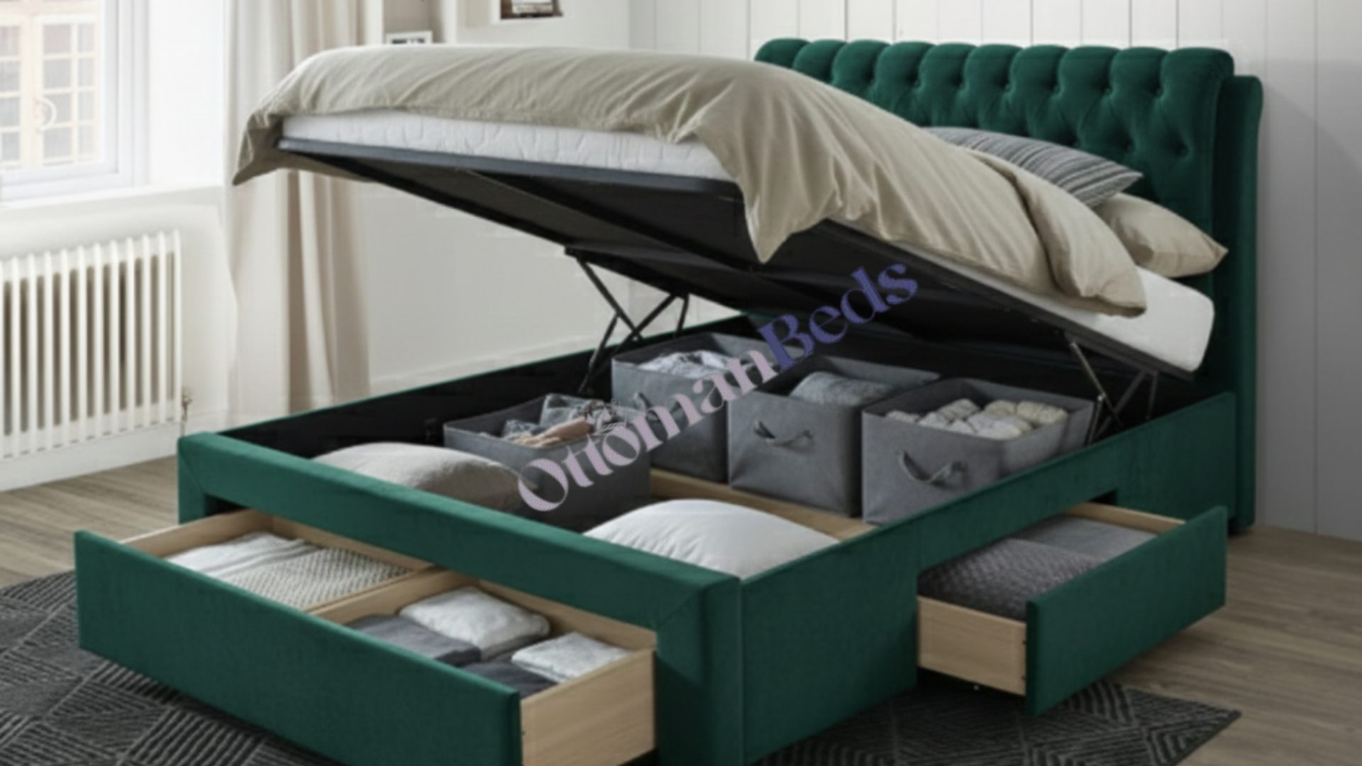 Button Draw Fabric Bed