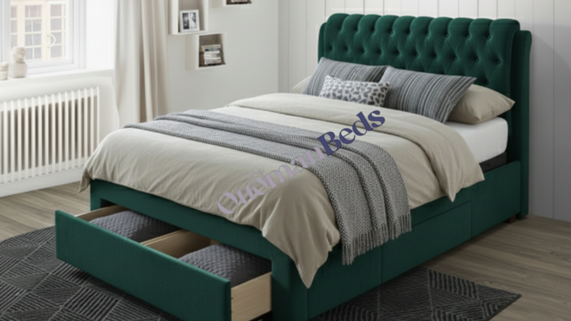 Button Draw Fabric Bed