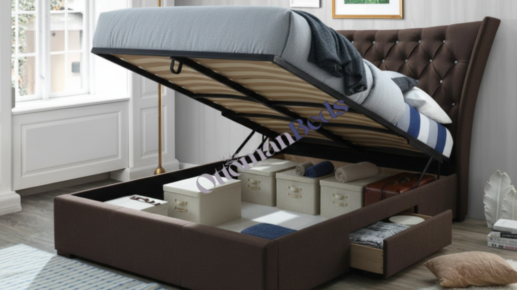 2 Drawer Winged Headboard Bed Frame