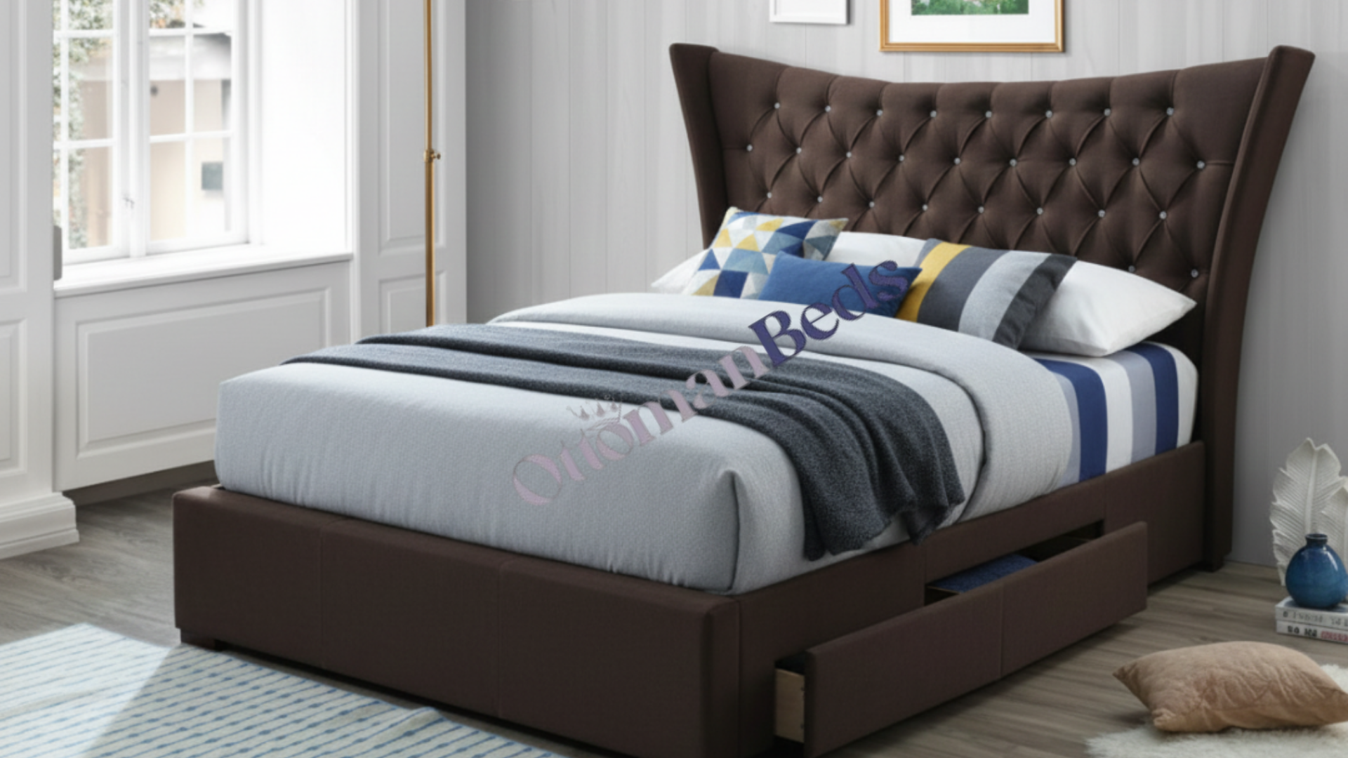 2 Drawer Winged Headboard Bed Frame