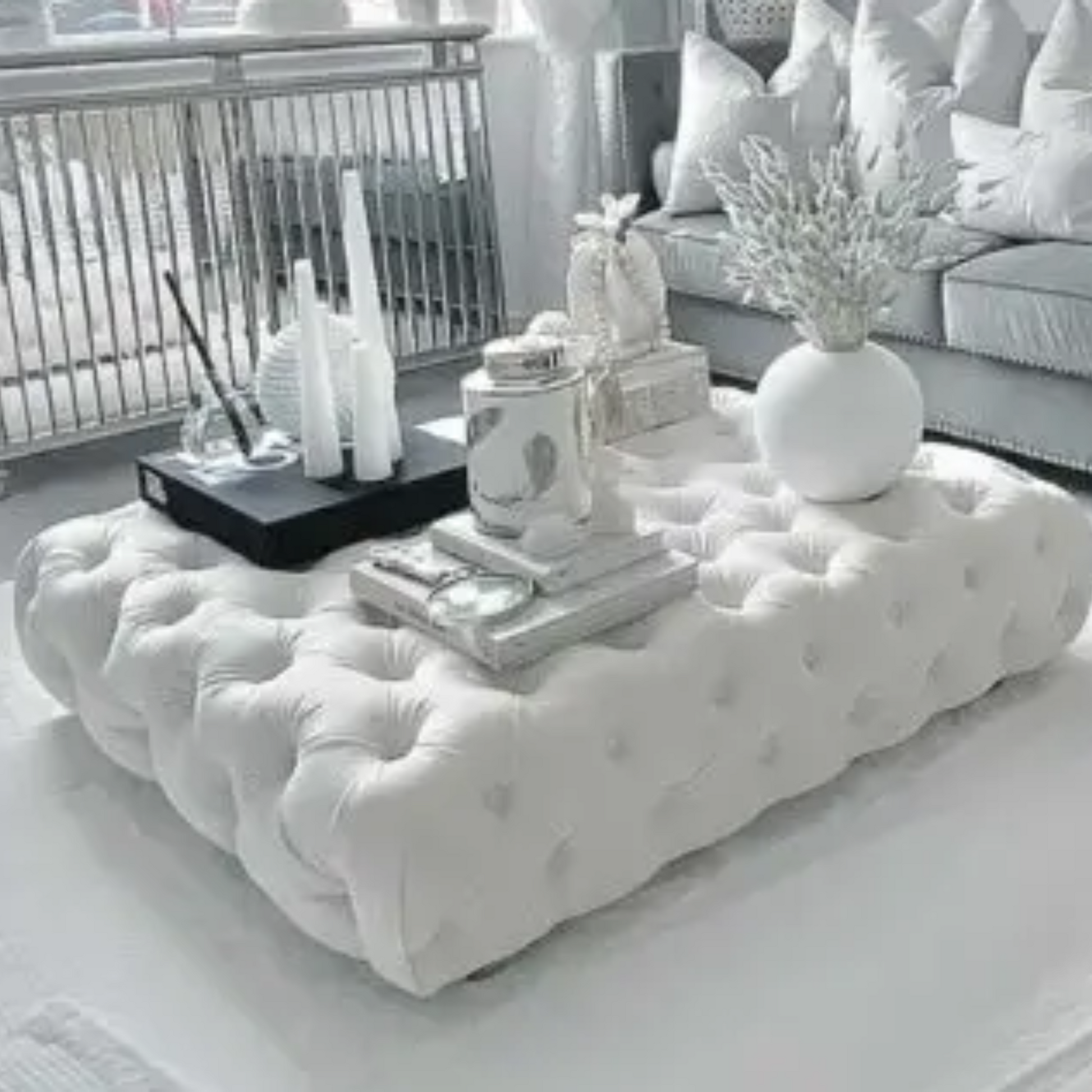 Isabella Footstool in Cream Grey & Black