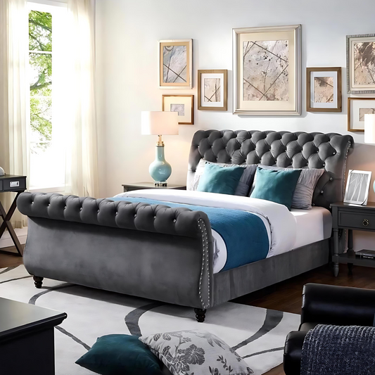 Colorado Scroll Bed Frame - With Wooden Legs
