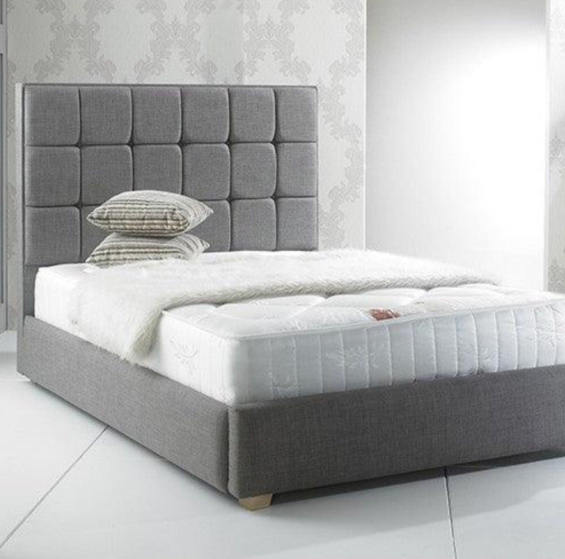 Grey Linen Look Bed Frame Upholstered Sleigh Bed Frame