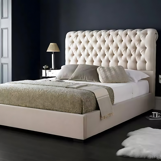 Chesterfield Chenille Cream Sleigh Bed