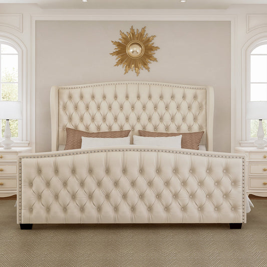 Wingback Upholstered Bed Frame