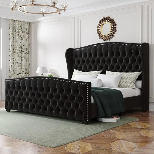 Wingback Upholstered Bed Frame