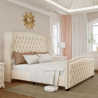 Wingback Upholstered Bed Frame