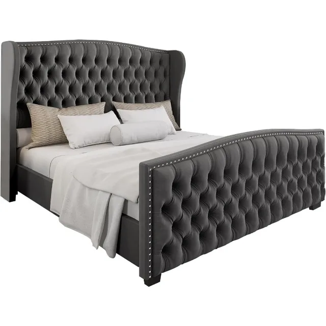 Wingback Upholstered Bed Frame