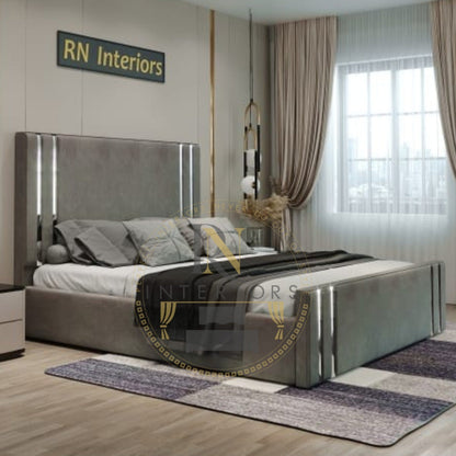 Silver Strip Headboard 49' & Footboard with Bed Frame