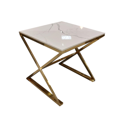 Zion Gold Lamp Table with Polar White Sintered Top
