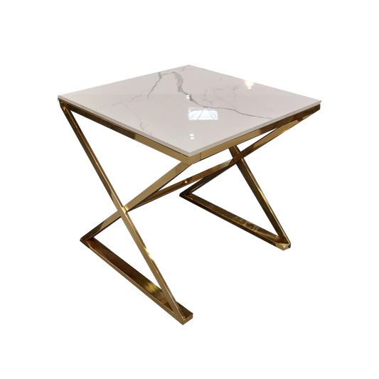 Zion Gold Lamp Table with Polar White Sintered Top – view 2