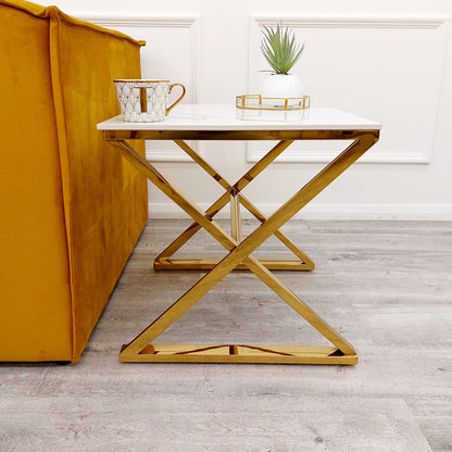 Zion Gold Lamp Table with Polar White Sintered Top – view 4