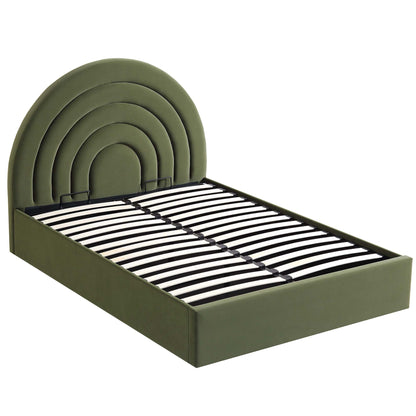 Archer Moss Green Velvet Ottoman Bed with Storage