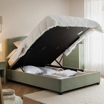 Chilworth Upholstered Ottoman Bed with Storage, Water Green Chenille