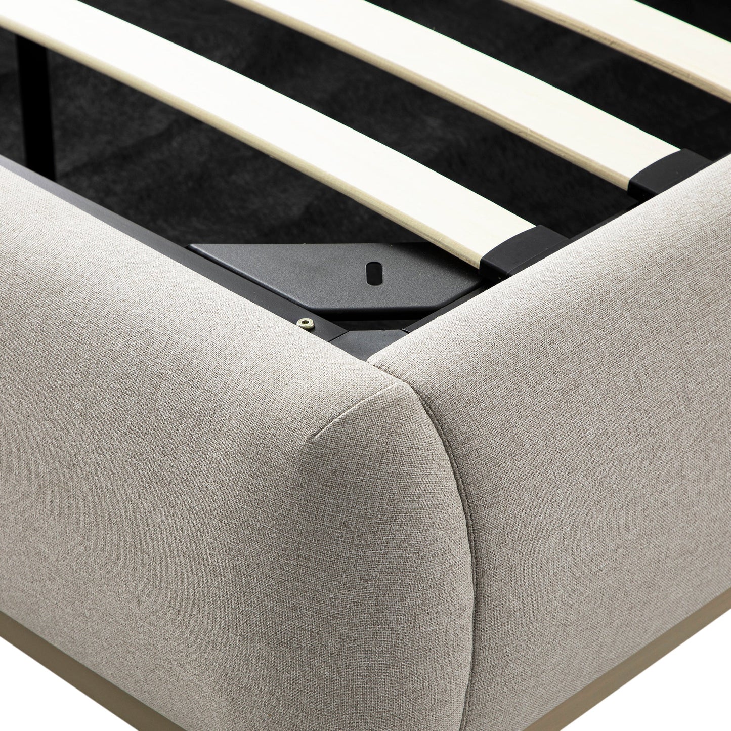 Luella Upholstered Wooden Plinth Base Bed with Storage, Sand Fabric