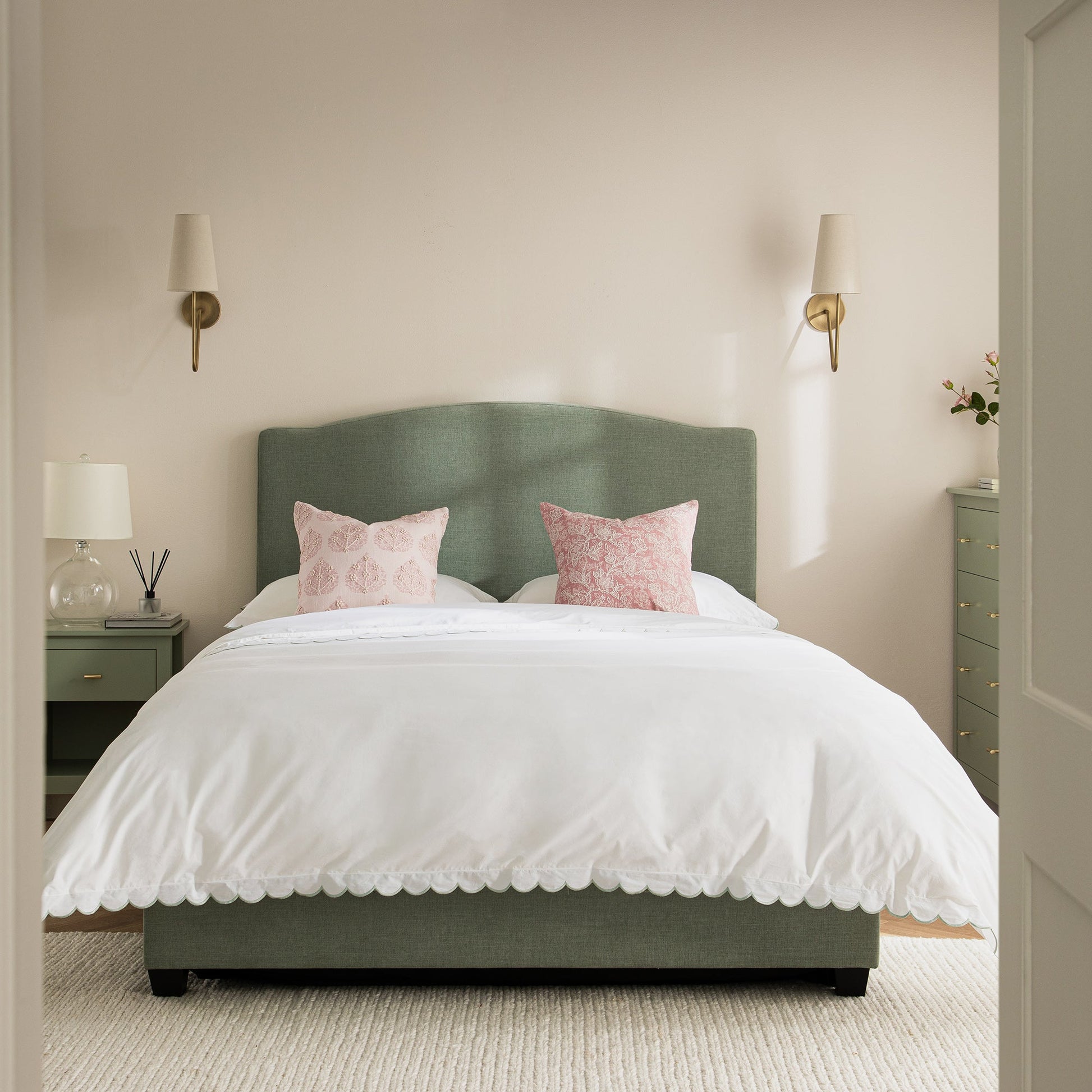 Chilworth Upholstered Ottoman Bed with Storage, Water Green Chenille