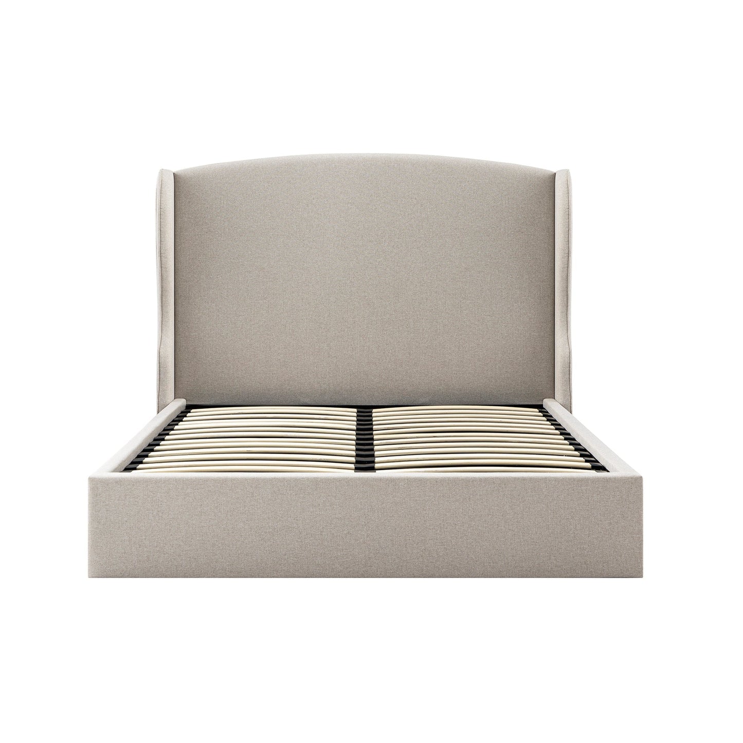 Kimberly Winged Upholstered Bed with Storage, Sand Fabric