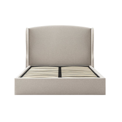 Kimberly Winged Upholstered Bed with Storage, Sand Fabric