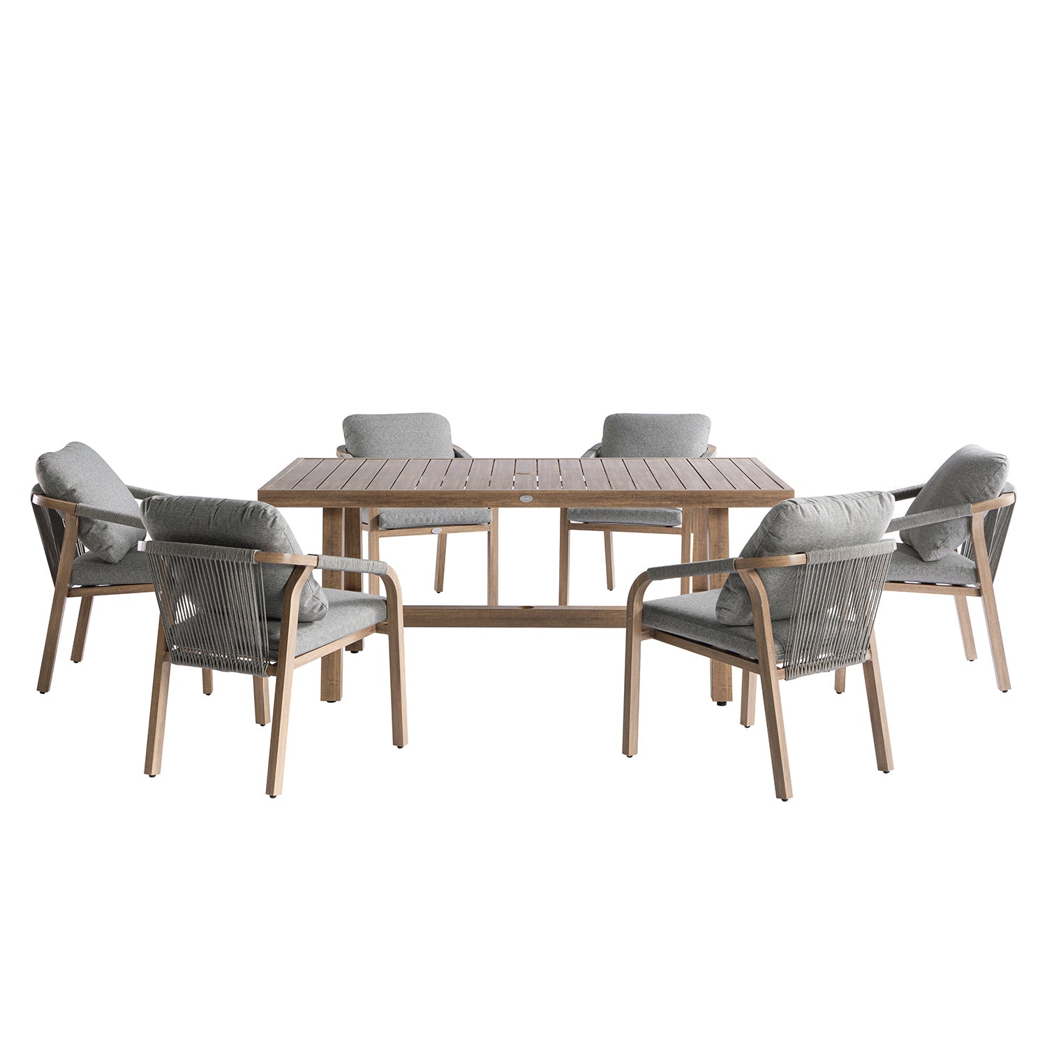 Manresa Rope 6-Seater Rectangular Garden Dining Set, Natural and Grey