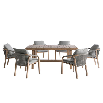 Manresa Rope 6-Seater Rectangular Garden Dining Set, Natural and Grey
