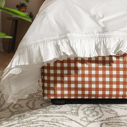 Celeste Upholstered Bed with Storage with Ruffled Headboard, Brick Gingham
