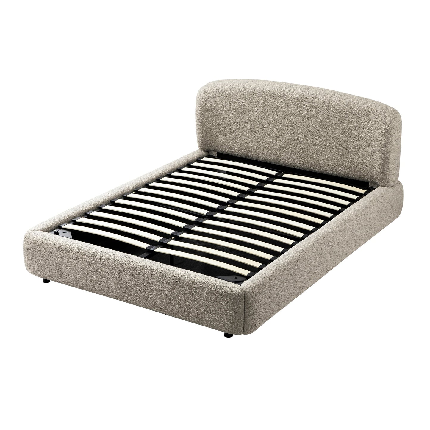 Constance Winged Headboard Ottoman Bed with Storage, Light Taupe Boucle