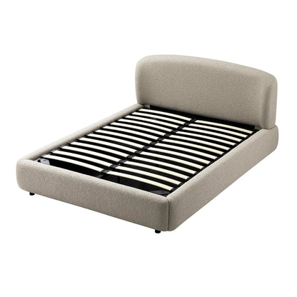 Constance Winged Headboard Ottoman Bed with Storage, Light Taupe Boucle