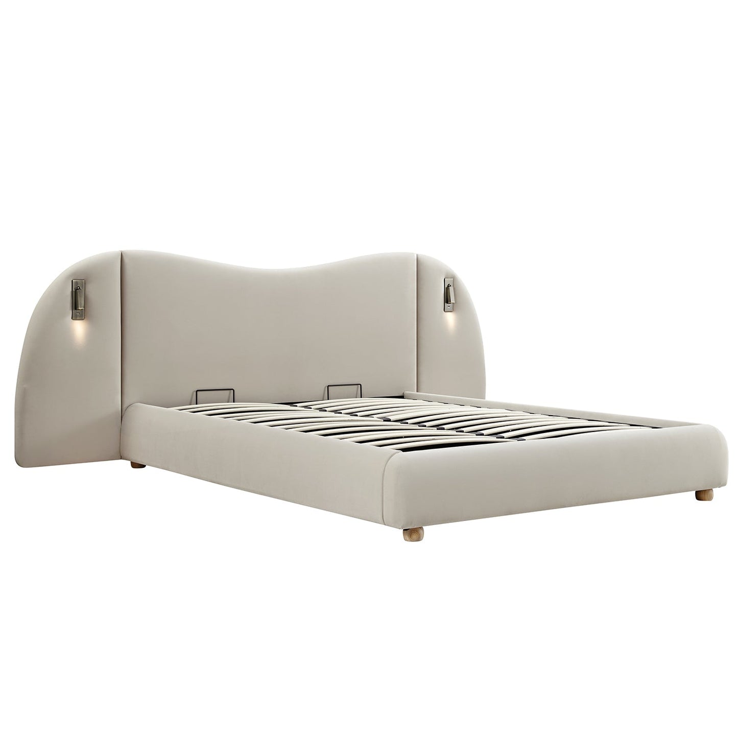Egerie Extended Headboard Ottoman Bed with Storage, Champagne Velvet