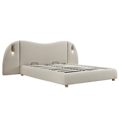 Egerie Extended Headboard Ottoman Bed with Storage, Champagne Velvet