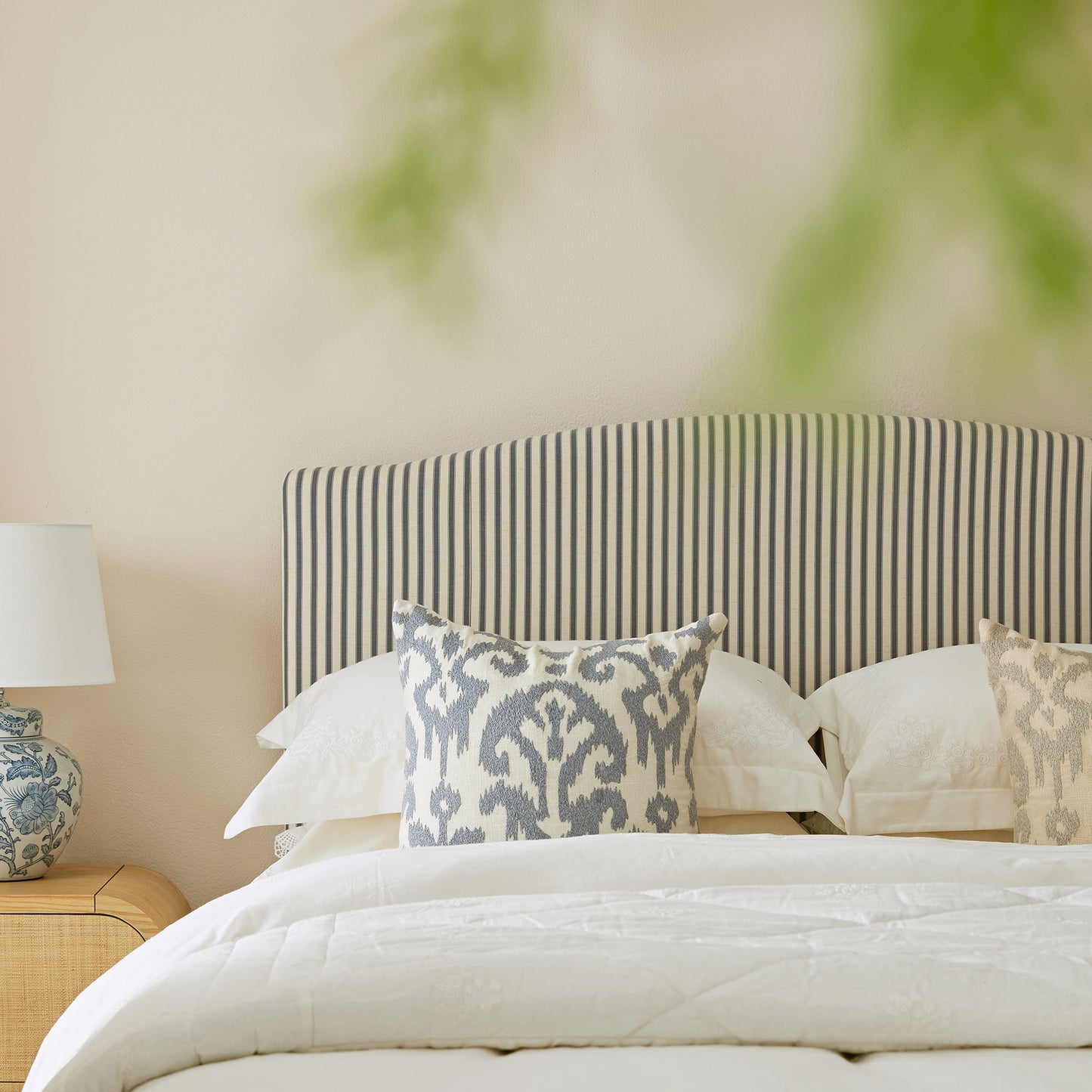 Chilworth Upholstered Ottoman Bed with Storage, Blue Stripe Linen Blend